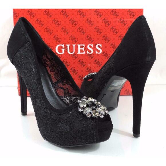 Guess Hotspot Platform Dress Pumps Heels Black Multi Fabric Size 10 - Picture 1 of 9